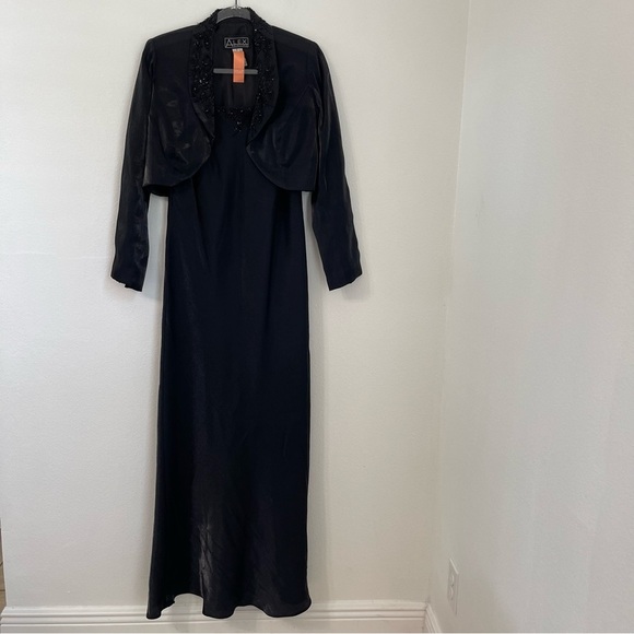 Alex Evening Black Beaded Tank Dress and Bested Trimmed Jacket Set Size 10 - Picture 1 of 12